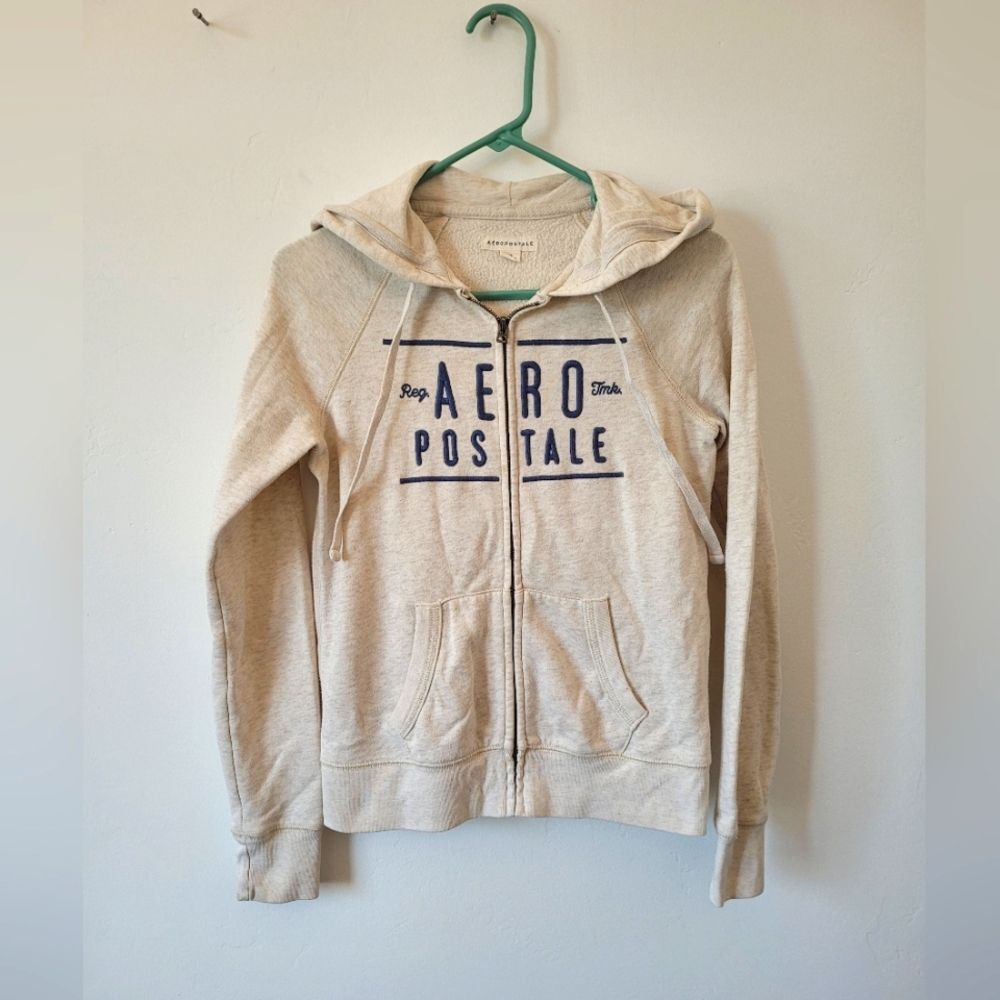 Aeropostale Aero Full Zip Hoodie Jacket Beige Tan Y2K 90s Loungewear Extra Small